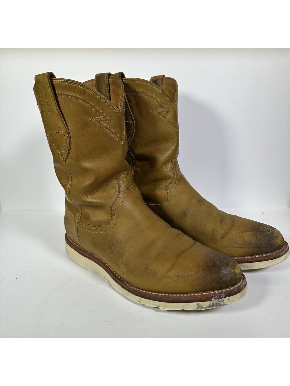 TECOVAS Ranch Wear "The Knox" Boots Sz 11.5D Tan Cowhide Leather Vibram Sole